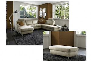 Polstergarnitur Z22310 - Stoffbezug, 1.5-2.5-Canape inkl. XXL-Hocker