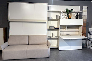 2weiRaumWunder Wandklappbett mit Sofa+Schreibplatz
